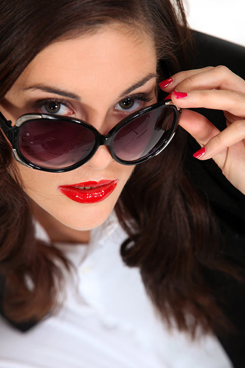 Brunette With Captivating Gaze And Red Lipstick